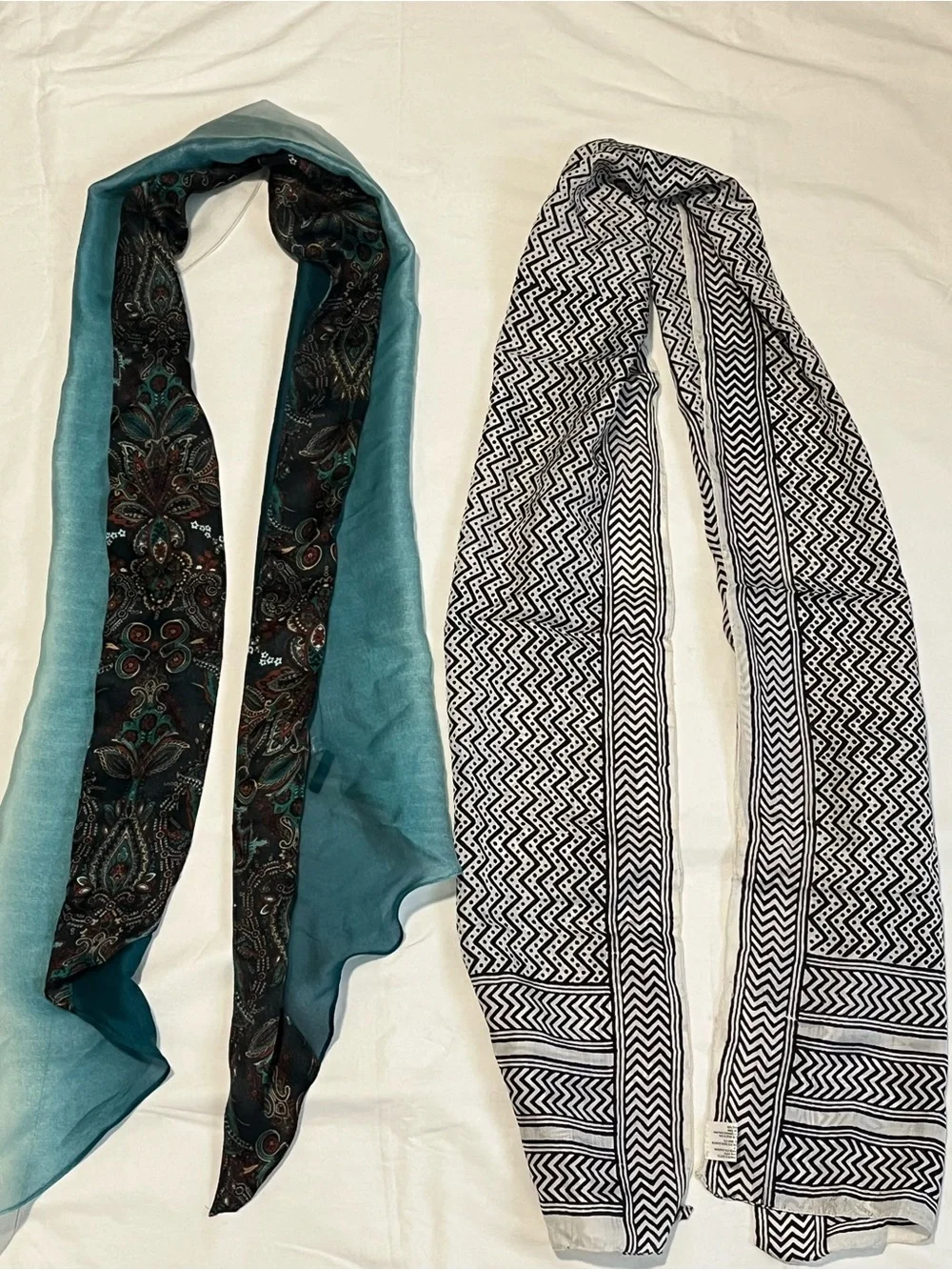 Talbots Silk Paisley Scarf & Unbranded Black White Silk Scarf Bundle Of 2